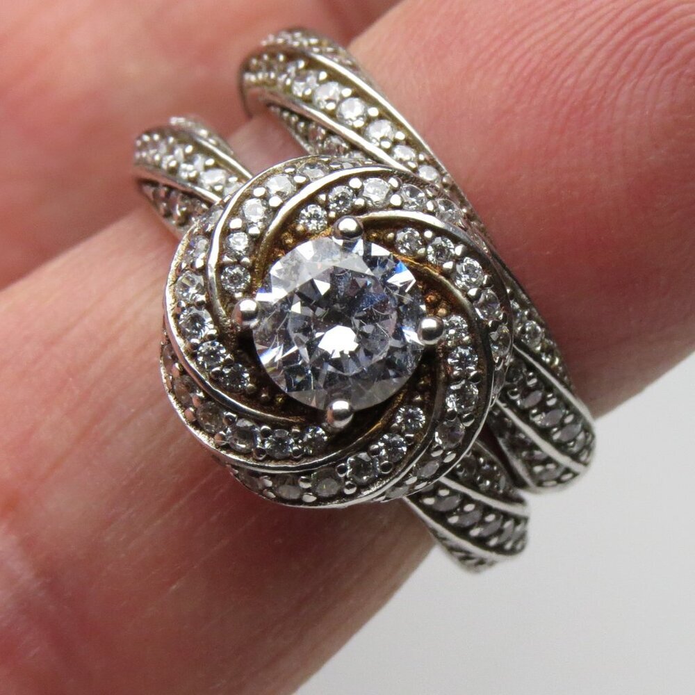"*925 Sterling Silver Diamond Band Engagement Ring  2 pieces set"